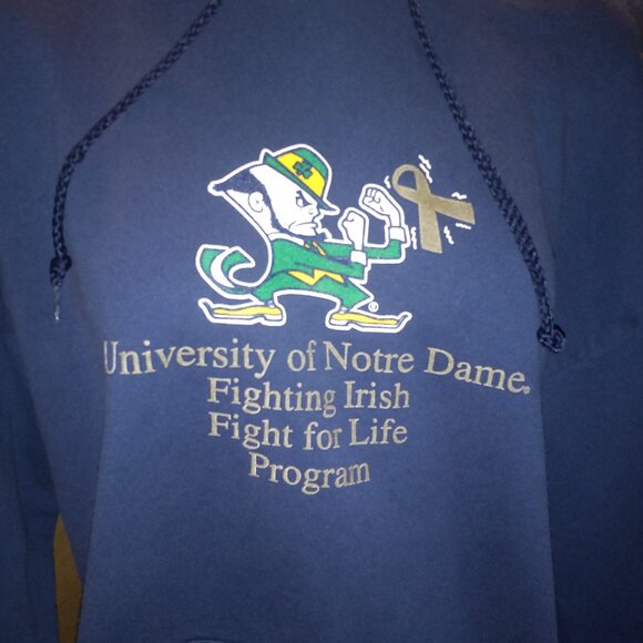 Notre Dame Mens XL Irish Fighting Life Cancer Blue Hoodie Sweatshirt - Picture 7 of 10
